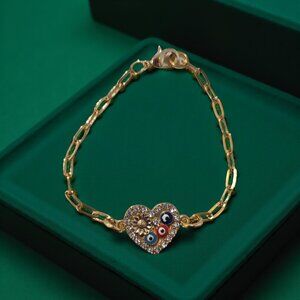 Gold Evil Eye Heart Bracelet~ 7 inches